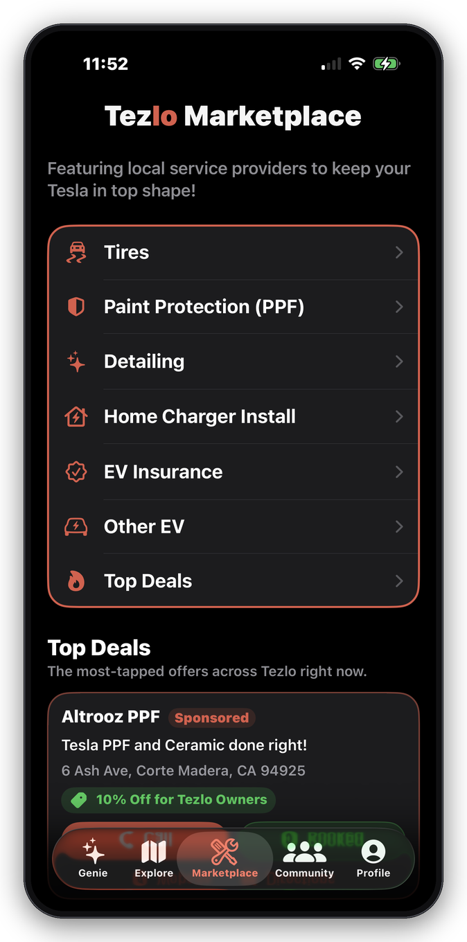 Local Tesla pros: tires, PPF, detailing, charger installs, with owner deals.